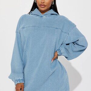 Denim Sweatshirt Mini Dress - Light Blue Size L